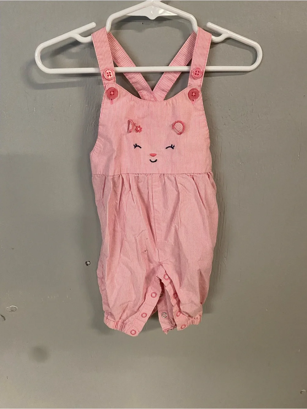 Carter's Pink Striped Overalls with Embroidered Animal Face